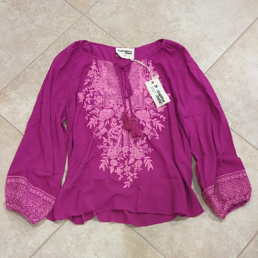Savanna Jane Fuchsia Embroidered Blouse